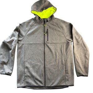 Russell Mens Full Zip Hoodie Gray Neon Yellow RS46440H Large L Activewear Jacket